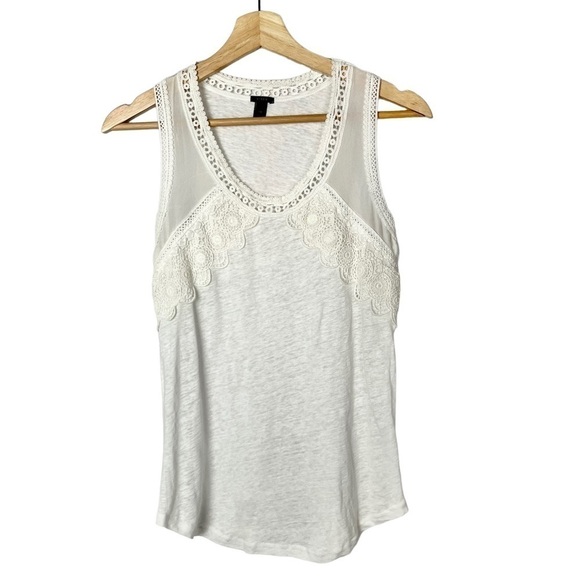 J. Crew White Linen Lace Trim Tank Top XS - Picture 2 of 4